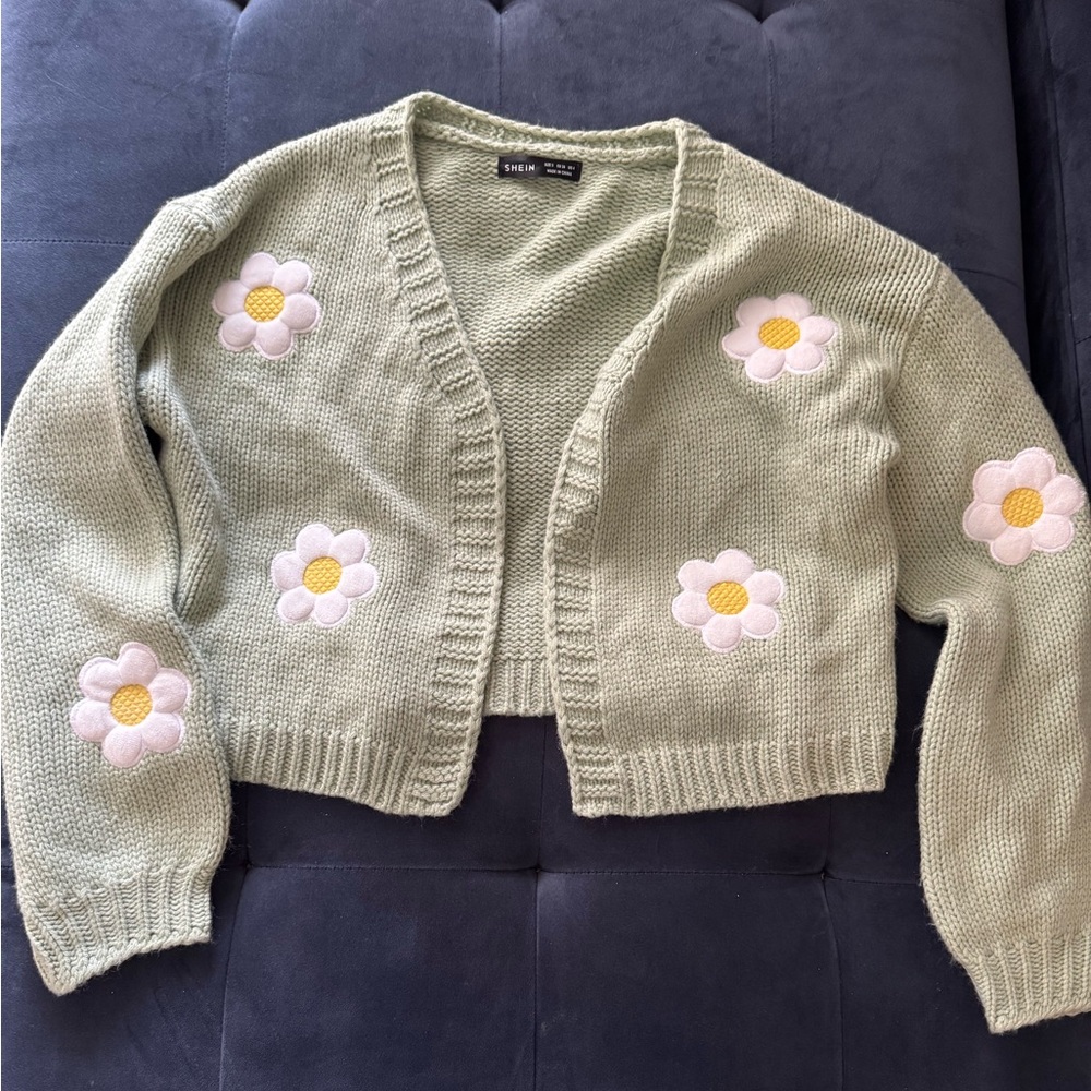 Green and white daisy sweater cardigan